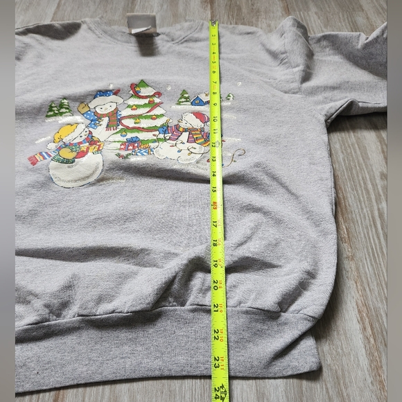 Vintage Basic Editions Gray Christmas Holiday Snowman Sweatshirt Cotton Bld Sz M - Picture 5 of 6